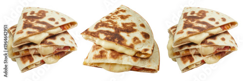 Stacks of folded quesadillas on plates food meal dish isolated on a transparent background