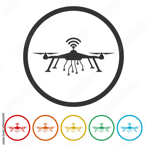 Smart Drone Icon. Set icons in color circle buttons
