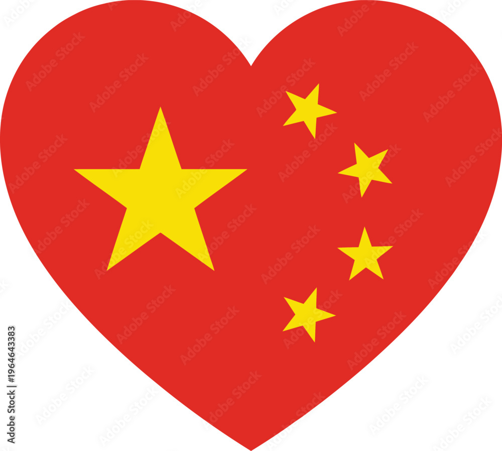 Obraz premium Heart shaped chinese flag vector illustration with yellow stars