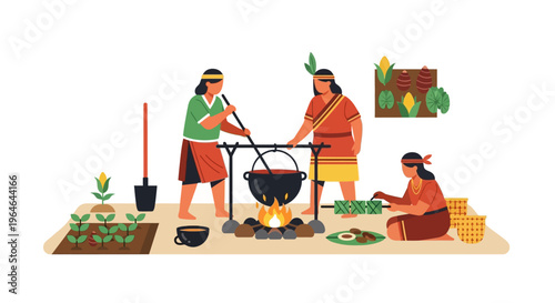 Indigenous Women Farming and Cooking Traditional Food