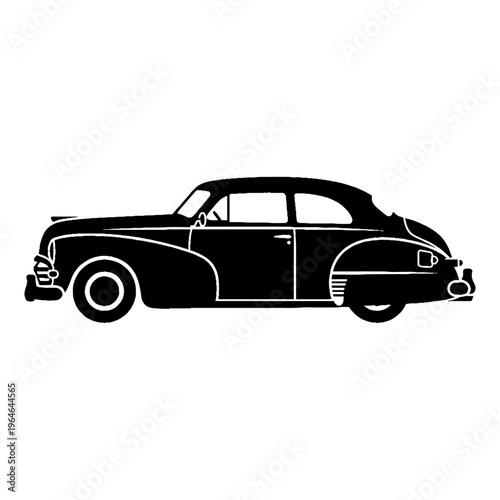 Isolated retro vintage luxury sport car vector design featuring a shiny metal bumper and classic wheels for fast automobile transport