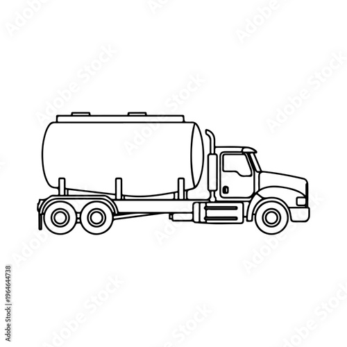 Outline illustration of a large tanker truck with multiple axles, a classic commercial vehicle for liquid transportation