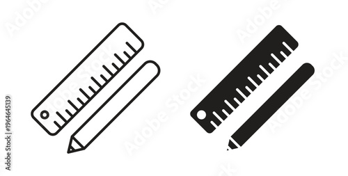 Pencil and ruler icons linear icon. Line with Editable stroke. monochrome icon