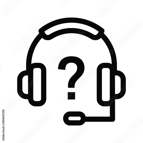 A curious headset icon featuring a large question mark replacing the ear cups to symbolize inquiry or uncertainty