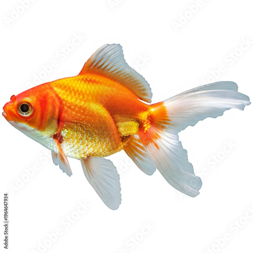 Vibrant orange goldfish isolated on transparent background