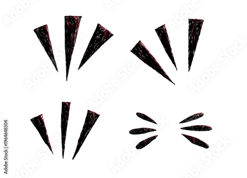 Set of Hand-Drawn Black Scribbled Comic Action Rays and Emphasis Marks on Transparent Background
