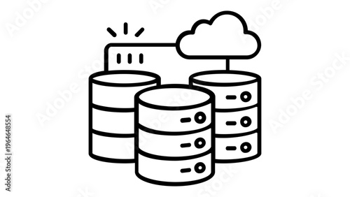 Cloud Computing and Database Storage Vector Icon Illustration. Minimalist Flat Design Featuring Server Racks, Data Cylinders, and Cloud Network for Digital Technology, Big Data, and Web Hosting.