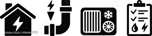 HVAC system icons for heating and cooling services in a house