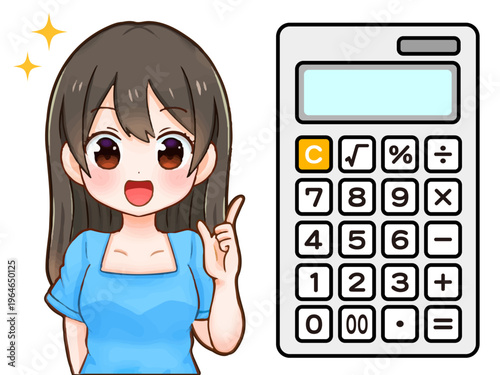 計算機で計算する女の子のイラスト素材
