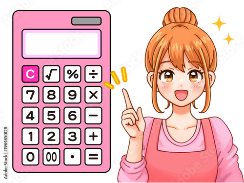 	計算機で計算する主婦のイラスト素材