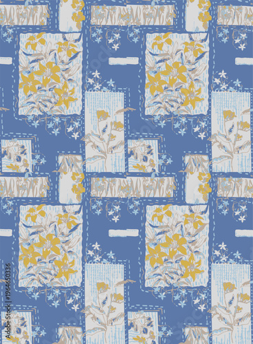 Patches work Bandana paisley, Traditional patch work,  folk fashion, Cultural, collage seamless eps vector file
