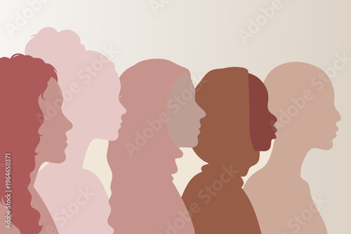 Silhouettes of diverse women in a range of skin tones