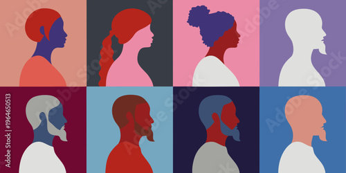 Diverse group of people depicted in colorful minimalist profile portraits