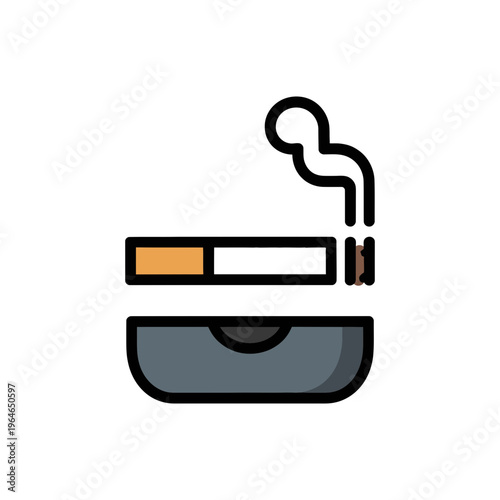 A cigarette icon with an ashtray in a simple vector style