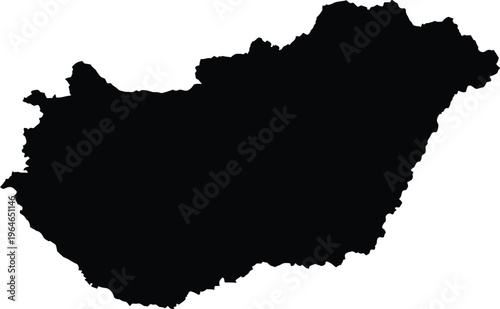 Black silhouette map of Hungary on white background