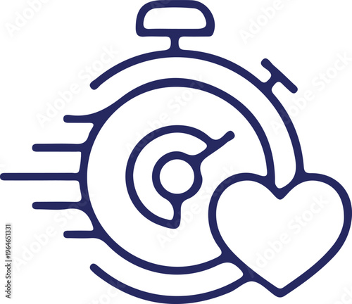 Minimalist blue alarm clock with heart shaped hands speed lines