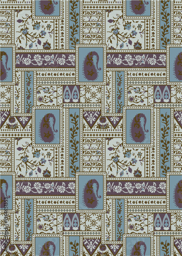 Patches work Bandana paisley, Traditional patch work,  folk fashion, Cultural, collage seamless eps vector file
