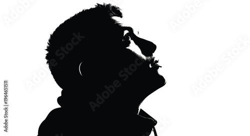 Intense vector illustration of a man's silhouette looking up, symbolizing hope, contemplation, and aspiring vision.