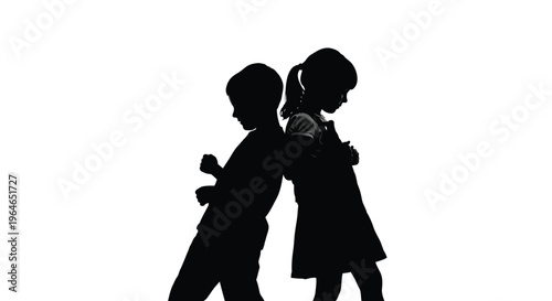 Silhouette vector graphic illustration of a boy and girl standing back to back showing disagreement or opposition