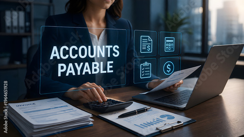 Accounts payable concept with invoice processing and business expense management workflow