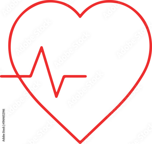 Red heart shape outline with simulated ecg line pulse