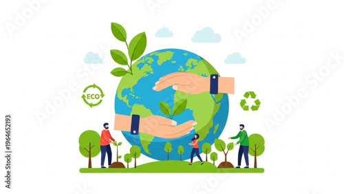 Global Environmental Protection and Sustainability Concept with People Caring for the Earth