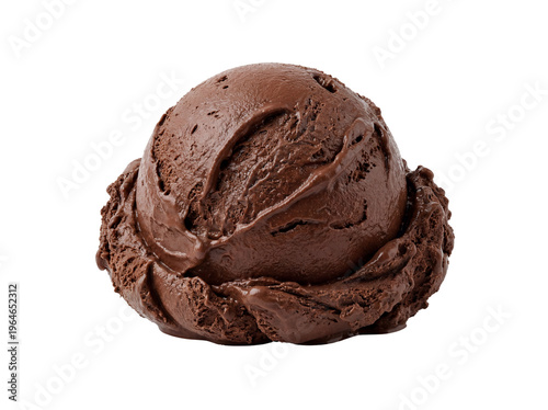 Rich chocolate ice cream scoop, dark cocoa gelato ball with creamy texture, gourmet frozen dessert for summer menu and food advertising isolated PNG with Transparent Background