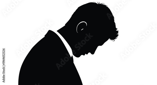 Silhouette vector illustration depicting a businessman bowing his head in contemplation or sadness