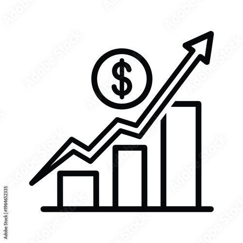 A bold depiction of financial growth illustrated through a bar graph and upward trajectory, emphasizing profitability and economic success with a dollar sign symbolizing wealth