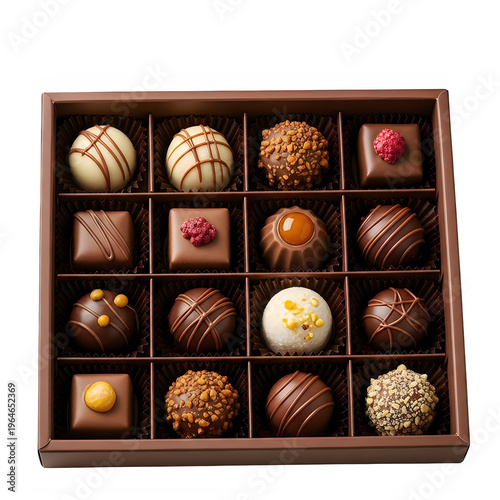 Assorted chocolates in a box isolated on transparent background