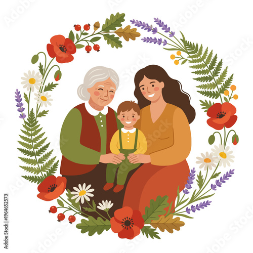 Three Generations of Women and Child Celebrating Together.