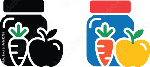 Healthy, food, jar, vegetables, fruits, nutrition, organic, diet, grocery, storage, fresh, carrot, apple, icon, illustration, natural, lifestyle, vegan, product, concept