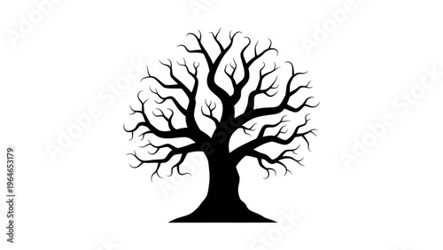 Black bare tree silhouette on white