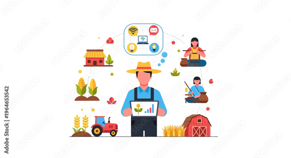 Fototapeta premium Farmer Using Digital Technology for Smart Farming, Agricultural Management, and Rural Economy