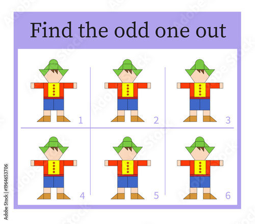 Puzzle game for children. Attention task. Kids activity page. Cartoon boys.