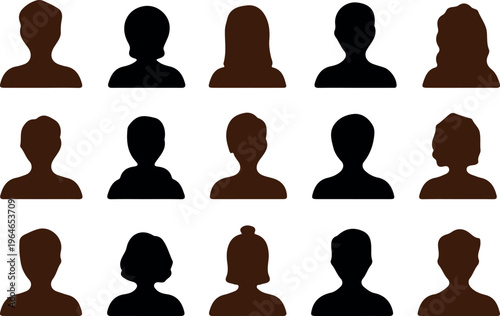 Silhouette series of diverse male head profiles in flat black style