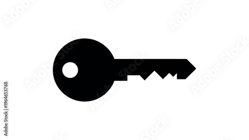 Black key with white hole on white background