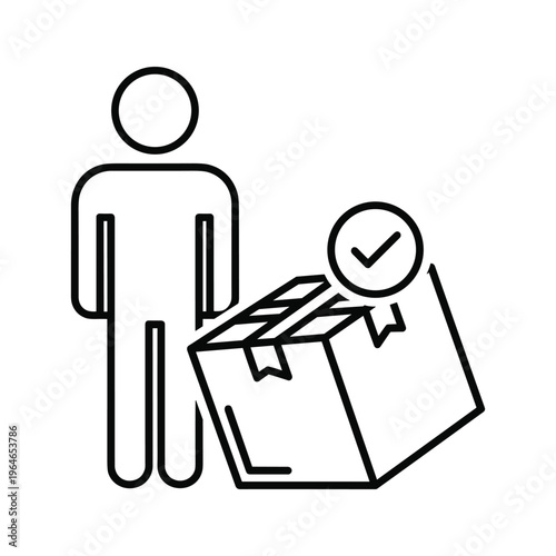 Person holding open envelope with a smaller figure and checkmark inside, symbolizing approval or acceptance of contents
