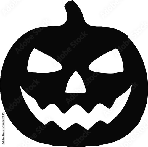 A stark black silhouette depicts a classic jack o lantern with a menacing carved face perfect for halloween festivities