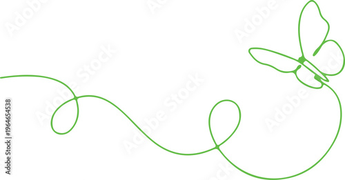 Simple green line of a flying insect with wings and curved body line green minimalist