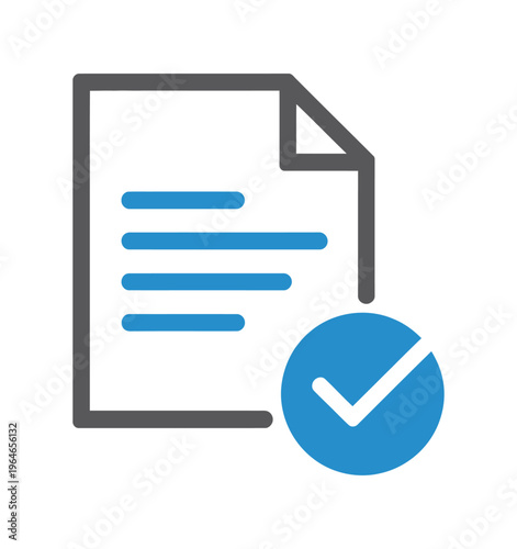 Blue check mark icon approving a document vector with lines of text