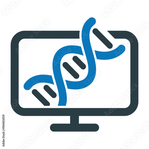 Vector of a computer monitor displaying a stylized dna helix graphic.