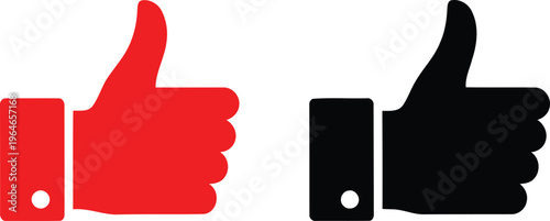 A pair of thumb up icons colored in vibrant red and solid black against a plain white background Vector