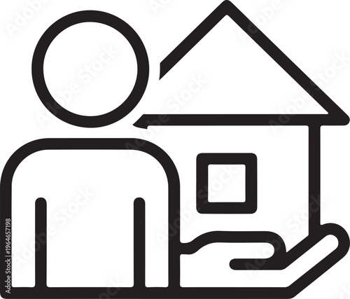Person with house icon vector real estate property home ownership symbol simple line design
