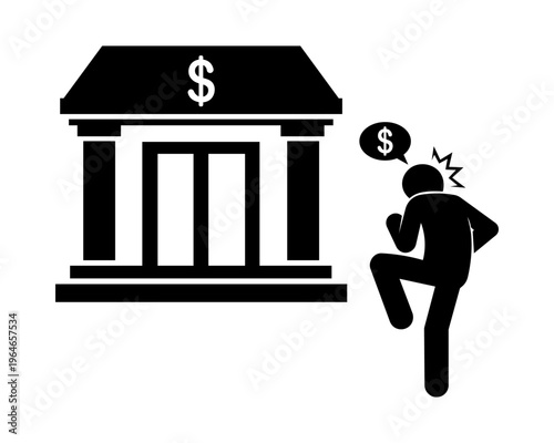 Stickman Attempting Bank Robbery – Theft, Crime and Financial Security Concept Minimal Vector Illustration.