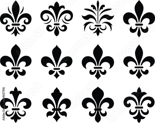 set of fleur de lis symbols on white background