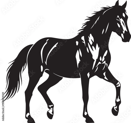 Black horse silhouette, running horse icon, equine vector, animal design