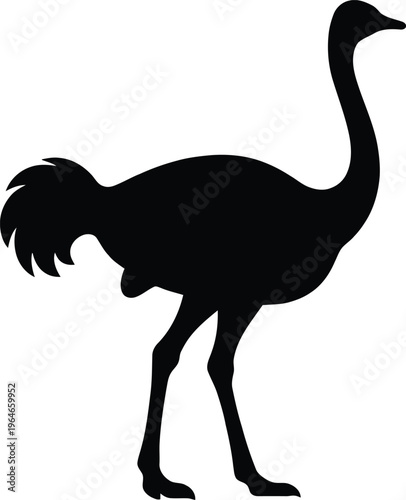 Black silhouette ostrich standing alone in profile view vector graphic