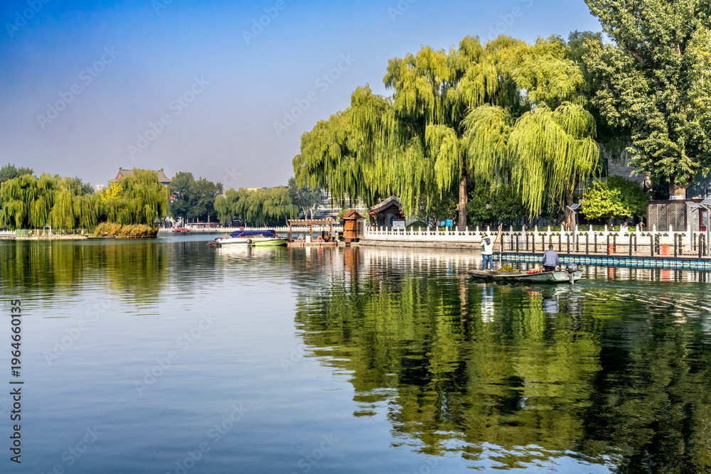 Fototapeta premium Boat Houhai Lake Reflection Beijing China