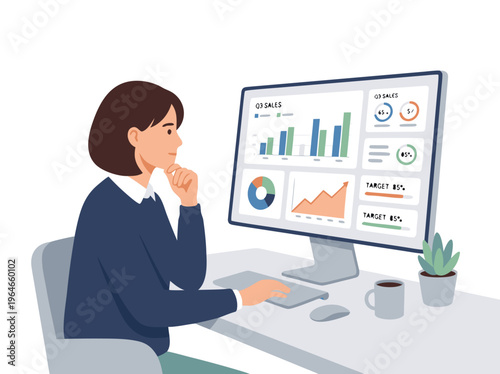 Woman analyzing financial data on a computer screen.